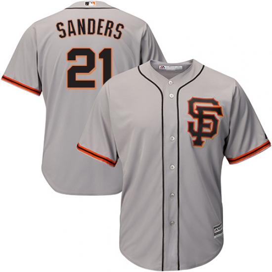 Youth Majestic San Francisco Giants #21 Deion Sanders Replica Grey Road 2 Cool Base MLB Jersey - Ujersey
