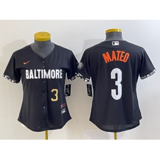 Women's Baltimore Orioles #3 Jorge Mateo Number Black 2023 City Connect Cool Base Stitched Jersey 1 - Ujersey