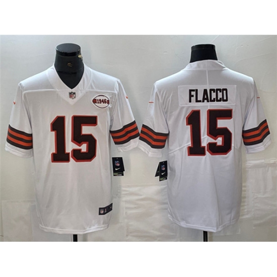 Men's Cleveland Browns #15 Joe Flacco White 1946 Collection Vapor Untouchable Limited Football Stitched Jersey - Ujersey