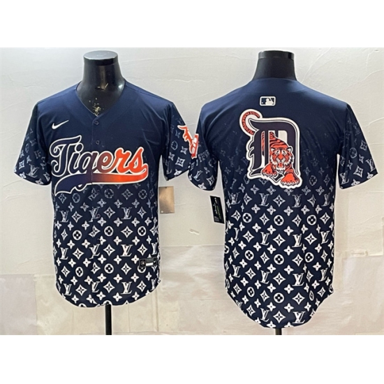 Men's Detroit Tigers Team Big Logo Navy With Vapor Premier Limited Stitched Baseball Jersey - Ujersey