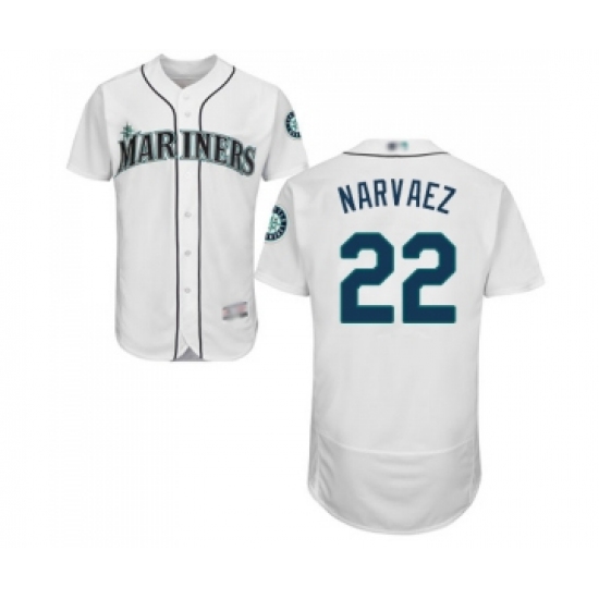 Men's Seattle Mariners #22 Omar Narvaez White Home Flex Base Authentic Collection Baseball Jersey - Ujersey