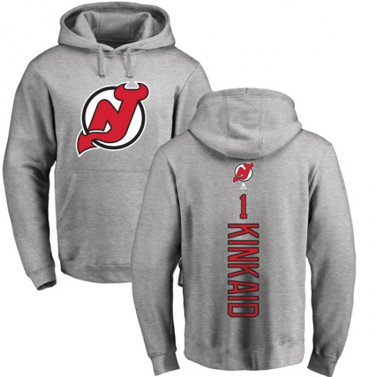 NHL Adidas New Jersey Devils #1 Keith Kinkaid Ash Backer Pullover Hoodie - ujerseystore