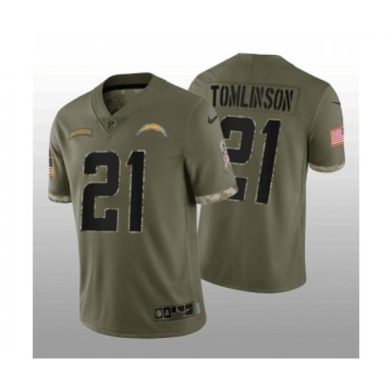 Men's Los Angeles Chargers #21 LaDainian Tomlinson 2022 Olive Salute To Service Limited Stitched Jersey - Ujersey