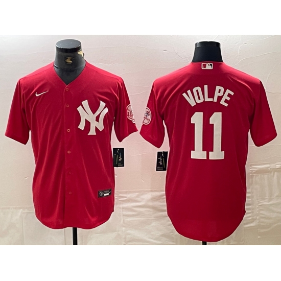 Men's New York Yankees #11 Anthony Volpe Red Fashion Cool Base Jersey - Ujersey