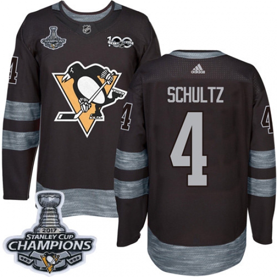 Men's Adidas Pittsburgh Penguins #4 Justin Schultz Authentic Black 1917-2017 100th Anniversary 2017 Stanley Cup Champions NHL Jersey - Ujersey