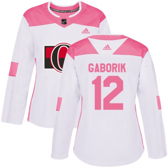 Women's Adidas Ottawa Senators #12 Marian Gaborik Authentic White Pink Fashion NHL Jersey - Ujersey