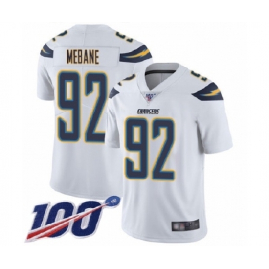 Men's Los Angeles Chargers #92 Brandon Mebane White Vapor Untouchable Limited Player 100th Season Football Jersey - Ujersey