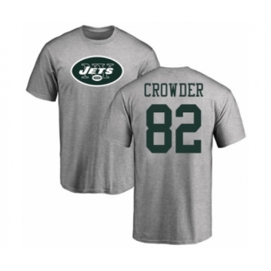 Football New York Jets #82 Jamison Crowder Ash Name & Number Logo T-Shirt - Ujersey
