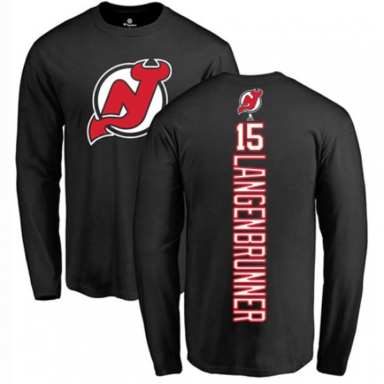 NHL Adidas New Jersey Devils #15 Jamie Langenbrunner Black Backer Long Sleeve T-Shirt - ujerseystore
