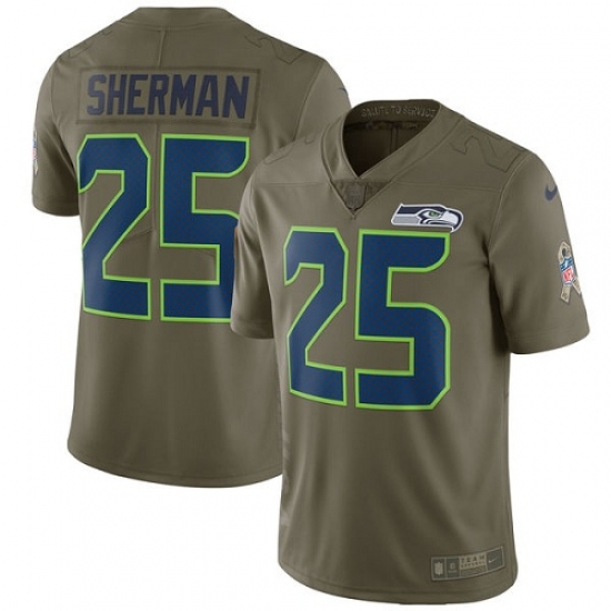 Youth Nike Seattle Seahawks #25 Richard Sherman Limited Olive 2017 Salute to Service NFL Jersey - Ujersey