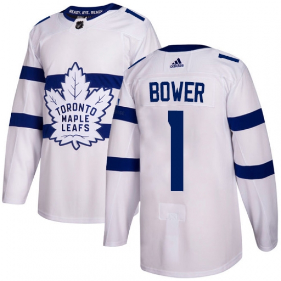 Youth Adidas Toronto Maple Leafs #1 Johnny Bower Authentic White 2018 Stadium Series NHL Jersey - Ujersey