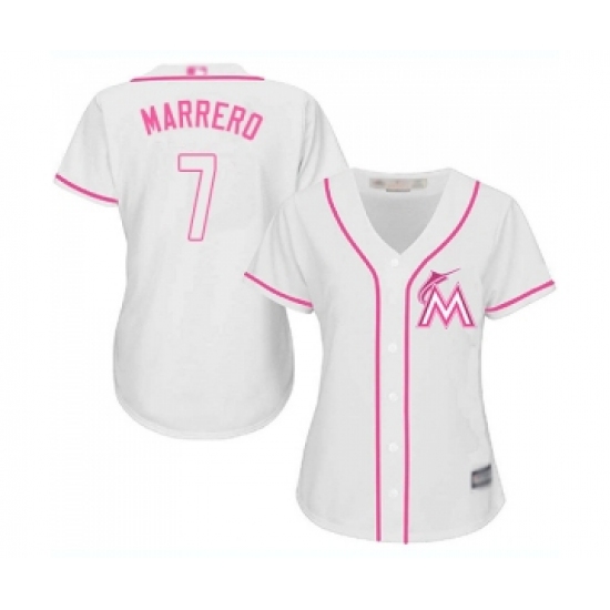 Women's Miami Marlins #7 Deven Marrero Replica White Fashion Cool Base Baseball Jersey - Ujersey