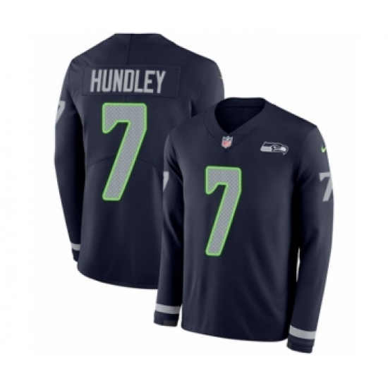 Youth Nike Seattle Seahawks #7 Brett Hundley Limited Navy Blue Therma Long Sleeve NFL Jersey - Ujersey