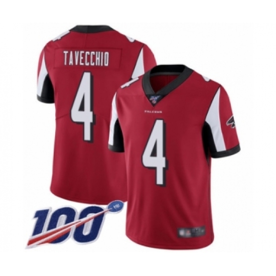 Men's Atlanta Falcons #4 Giorgio Tavecchio Red Team Color Vapor Untouchable Limited Player 100th Season Football Jersey - Ujersey