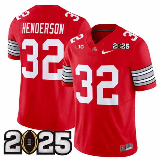 Men's Ohio State Buckeyes #32 TreVeyon Henderson Red 2025 CFP Final Patch F.U.S.E. Vapor Limited Stitched Football Jersey - Ujersey