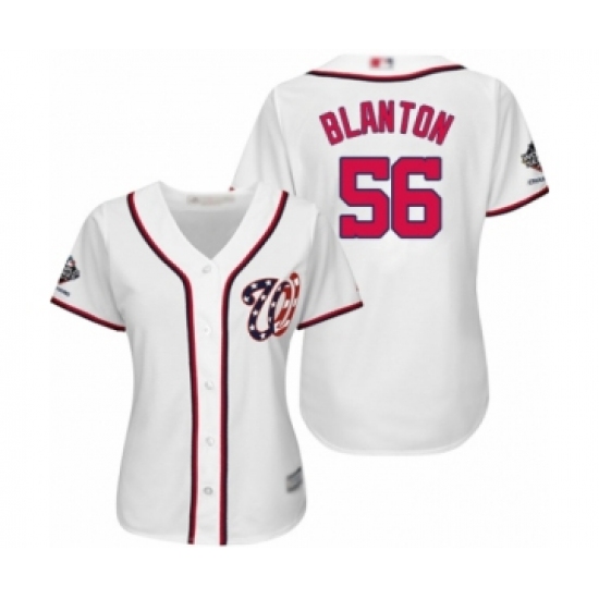 Women's Washington Nationals #56 Joe Blanton Authentic White Home Cool Base 2019 World Series Champions Baseball Jersey - Ujersey