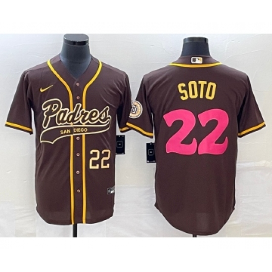 Men's San Diego Padres #22 Juan Soto Number Brown NEW 2023 City Connect Cool Base Stitched Jersey - Ujersey