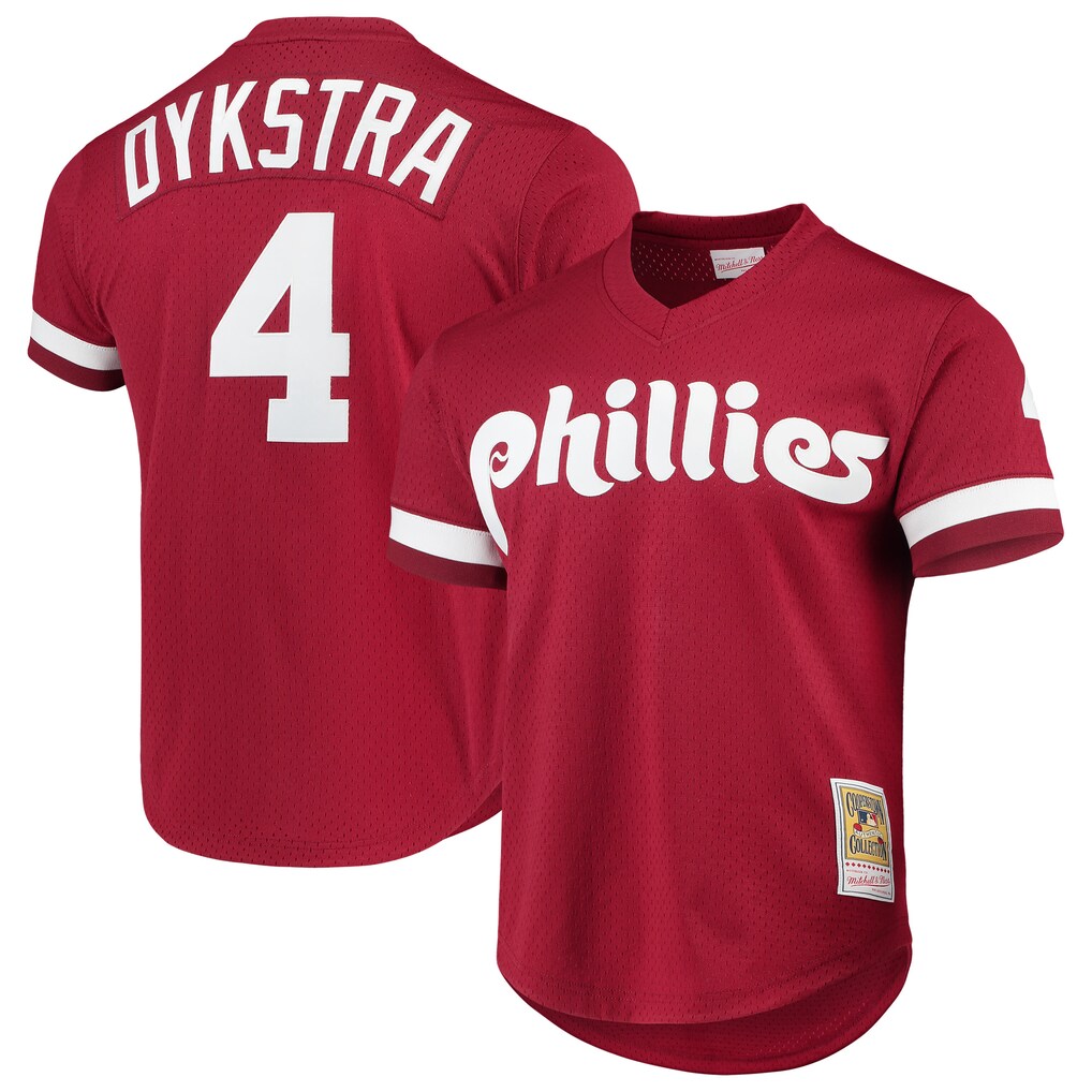 Men's Philadelphia Phillies Lenny Dykstra Mitchell & Ness Scarlet Authentic Batting Practice Jersey - Ujersey NHL