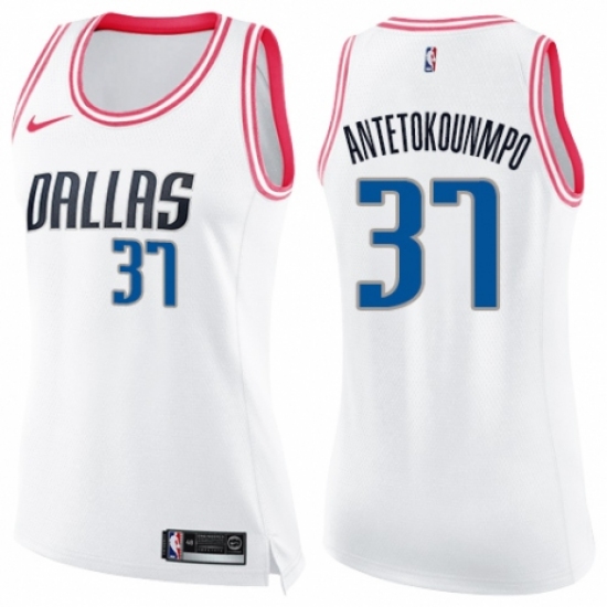 Women's Nike Dallas Mavericks #37 Kostas Antetokounmpo Swingman White/Pink Fashion NBA Jersey - Ujersey