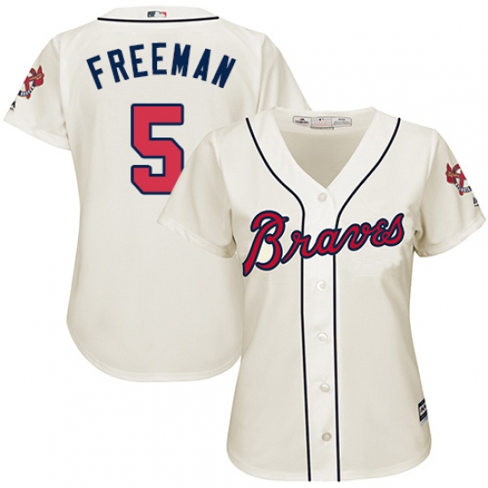 Women's Majestic Atlanta Braves #5 Freddie Freeman Authentic Cream Alternate 2 Cool Base MLB Jersey - Ujersey