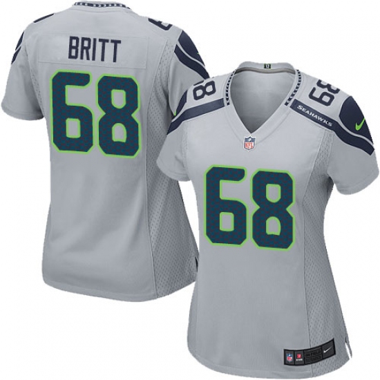 Women's Nike Seattle Seahawks #68 Justin Britt Game Grey Alternate NFL Jersey - Ujersey