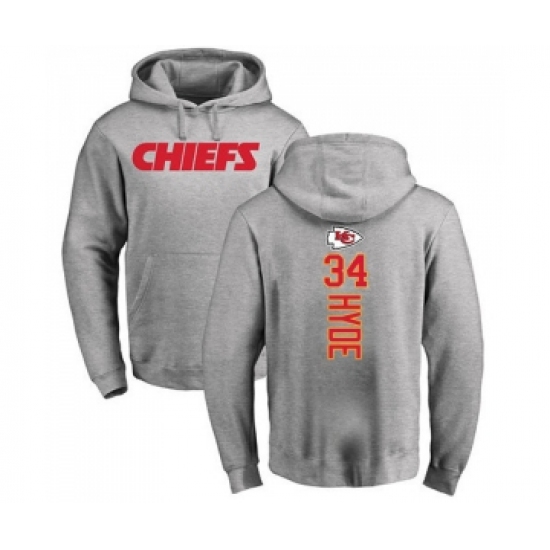 Football Kansas City Chiefs #34 Carlos Hyde Ash Backer Pullover Hoodie - Ujersey