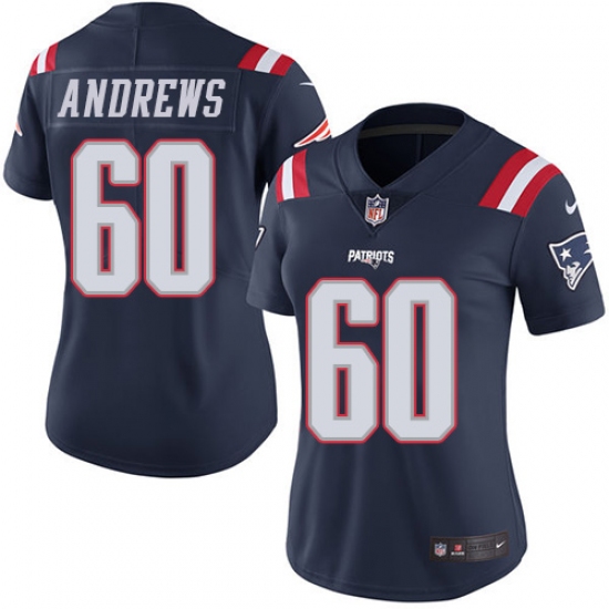 Women's Nike New England Patriots #60 David Andrews Limited Navy Blue Rush Vapor Untouchable NFL Jersey - Ujersey