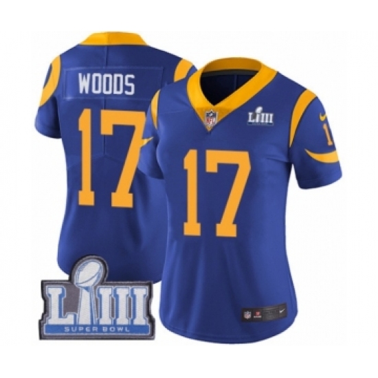 Women's Nike Los Angeles Rams #17 Robert Woods Royal Blue Alternate Vapor Untouchable Limited Player Super Bowl LIII Bound NFL Jersey - Ujersey