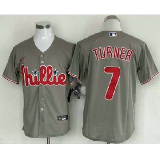 Men's Philadelphia Phillies #7 Trea Turner Grey Cool Base Stitched Baseball Jersey - Ujersey