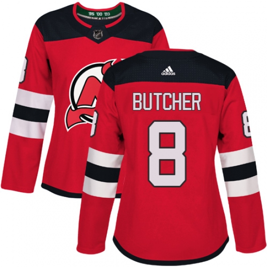 Women's Adidas New Jersey Devils #8 Will Butcher Authentic Red Home NHL Jersey