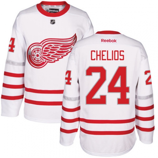 Men's Reebok Detroit Red Wings #24 Chris Chelios Authentic White 2017 Centennial Classic NHL Jersey - Ujersey