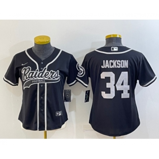 Women's Las Vegas Raiders #34 Bo Jackson Black With Patch Cool Base Stitched Baseball Jersey - Ujersey