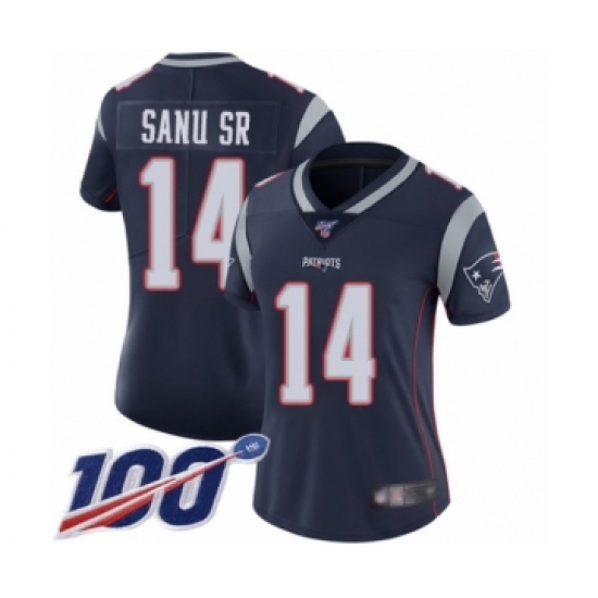 Women's New England Patriots #14 Mohamed Sanu Sr Navy Blue Team Color Vapor Untouchable Limited Player 100th Season Football Jersey - Ujersey
