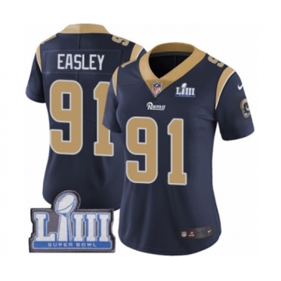 Women's Nike Los Angeles Rams #91 Dominique Easley Navy Blue Team Color Vapor Untouchable Limited Player Super Bowl LIII Bound NFL Jersey - Ujersey
