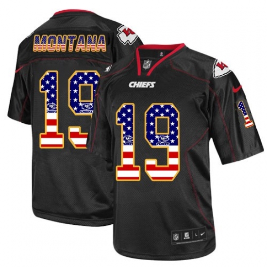Men's Nike Kansas City Chiefs #19 Joe Montana Elite Black USA Flag Fashion NFL Jersey - Ujersey