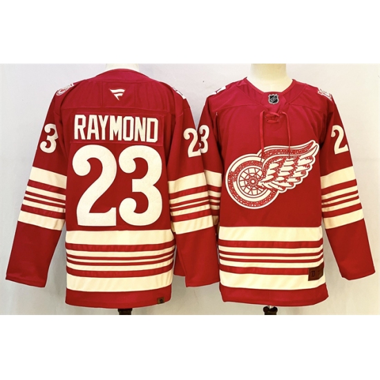 Men's Detroit Red Wings #23 Lucas Raymond Red 2025-26 Centennial Premium Stitched Hockey Jersey - Ujersey