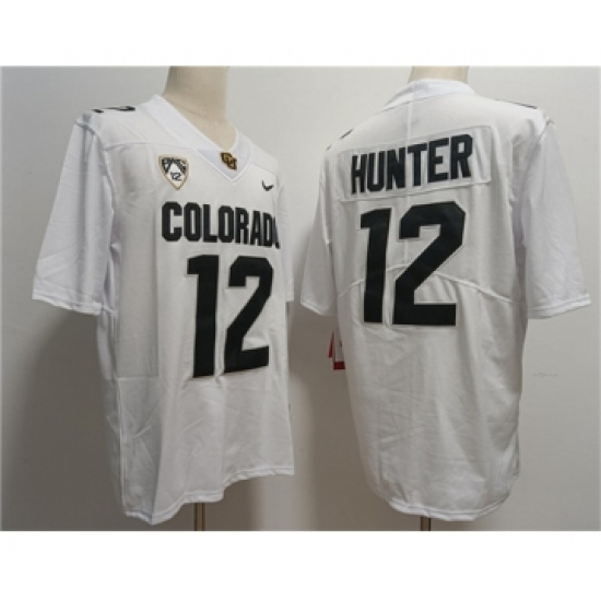 Men's Colorado Buffaloes #12 Travis Hunter White With PAC-12 Patch Stitched Football Jersey - Ujersey