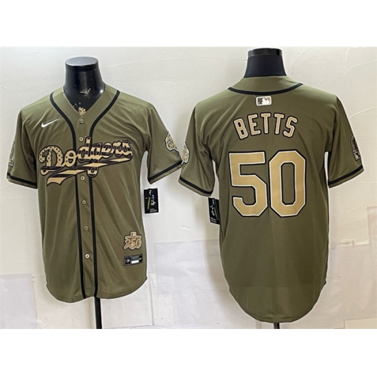 Men's Los Angeles Dodgers #50 Mookie Betts Olive 2026 Armed Forces Day Stitched Baseball Jersey - Ujersey