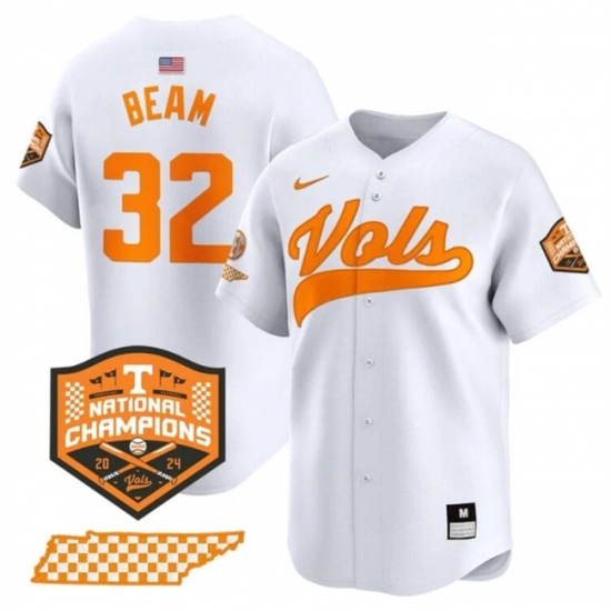 Men's Tennessee Volunteers #32 Drew Beam White 2024 Champions Vapor Limited Stitched Jersey - Ujersey
