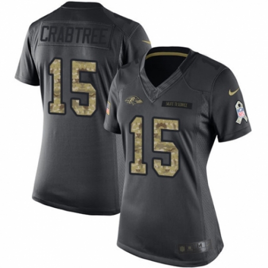 Women's Nike Baltimore Ravens #15 Michael Crabtree Limited Black 2016 Salute to Service NFL Jersey - Ujersey