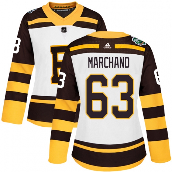 Women's Adidas Boston Bruins #63 Brad Marchand Authentic White 2019 Winter Classic NHL Jersey - Ujersey