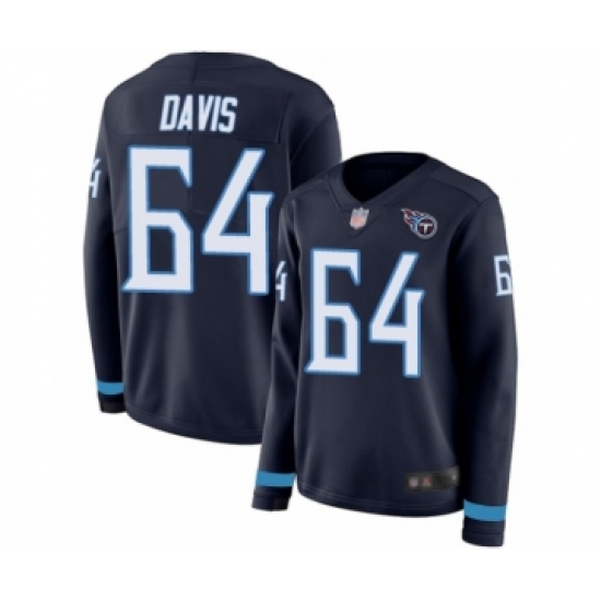 Women's Tennessee Titans #64 Nate Davis Limited Navy Blue Therma Long Sleeve Football Jersey - Ujersey