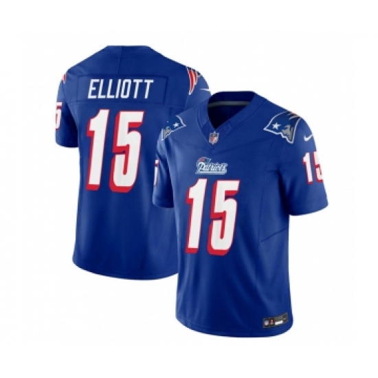 Men's Nike New England Patriots #15 Ezekiel Elliott Blue 2023 F.U.S.E. Vapor Limited Football Stitched Jersey - Ujersey