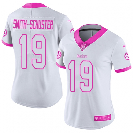 Women's Nike Pittsburgh Steelers #19 JuJu Smith-Schuster Limited White/Pink Rush Fashion NFL Jersey - Ujersey