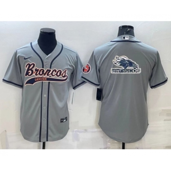 Men's Denver Broncos Gray Team Big Logo With Patch Cool Base Stitched Baseball Jersey - Ujersey