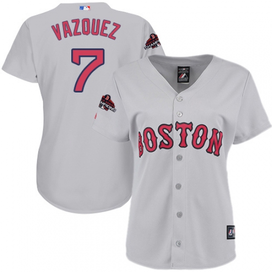 Women's Majestic Boston Red Sox #7 Christian Vazquez Authentic Grey Road 2018 World Series Champions MLB Jersey - Ujersey