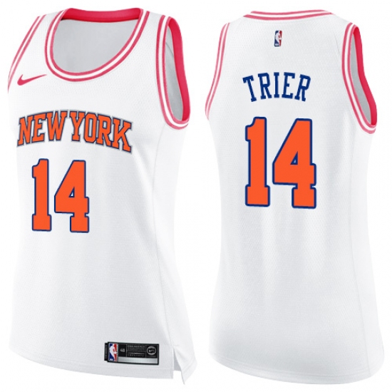 Women's Nike New York Knicks #14 Allonzo Trier Swingman White Pink Fashion NBA Jersey