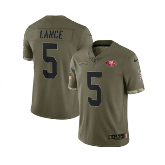 Men's San Francisco 49ers #5 Trey Lance 2022 Olive Salute To Service Limited Stitched Jersey - Ujersey