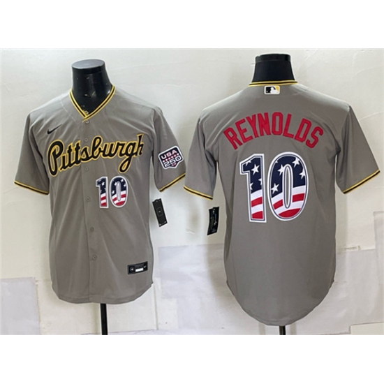 Men's Pittsburgh Pirates #10 Bryan Reynolds Grey USA 250 Fourth of July Stitched Baseball Jersey
