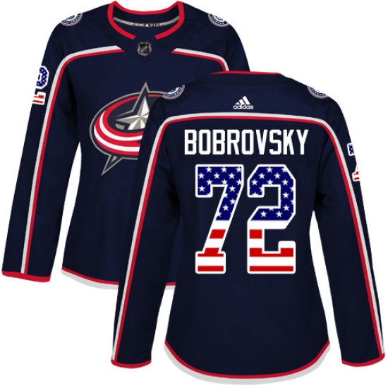 Women's Adidas Columbus Blue Jackets #72 Sergei Bobrovsky Authentic Navy Blue USA Flag Fashion NHL Jersey - Ujersey